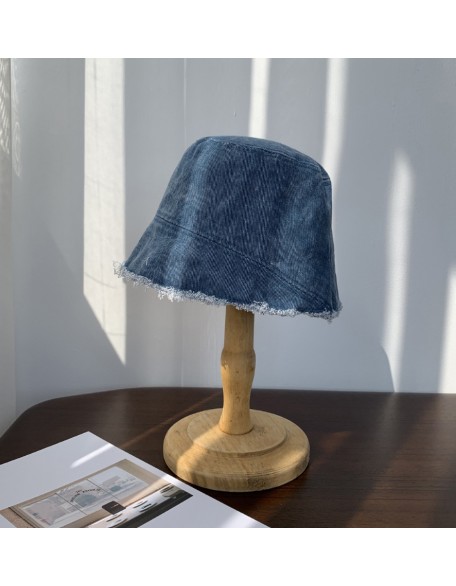 Washed denim frayed edge distressed fisherman style hat