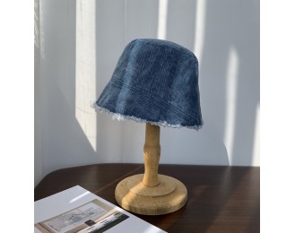 Washed denim frayed edge distressed fisherman style hat